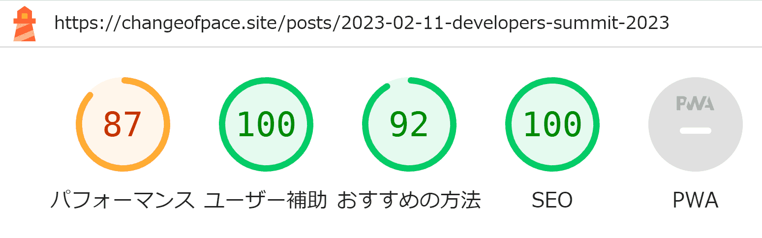 リプレース後のリンク多めページ・デスクトップスコア - パフォーマンス：87, ユーザー補助：100, おすすめの方法：92, SEO：100